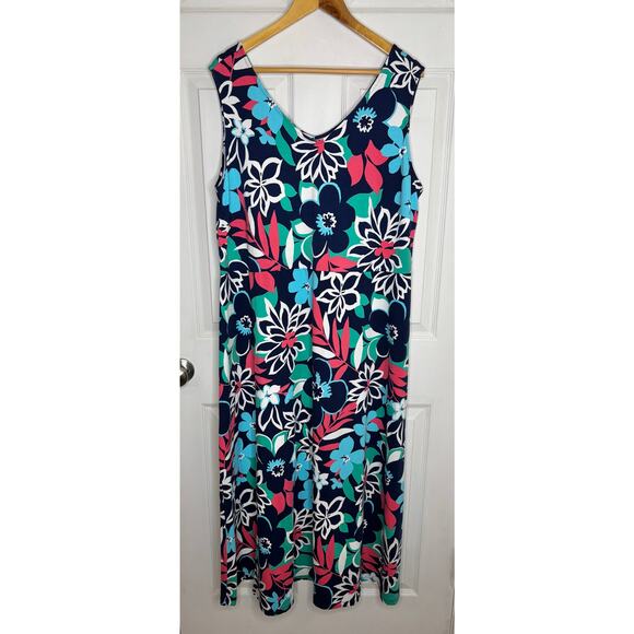 Talbots Plus Size 2X Dress Maxi Long Floral V Neck Pullover Jersey Sleeveless - Picture 2 of 10